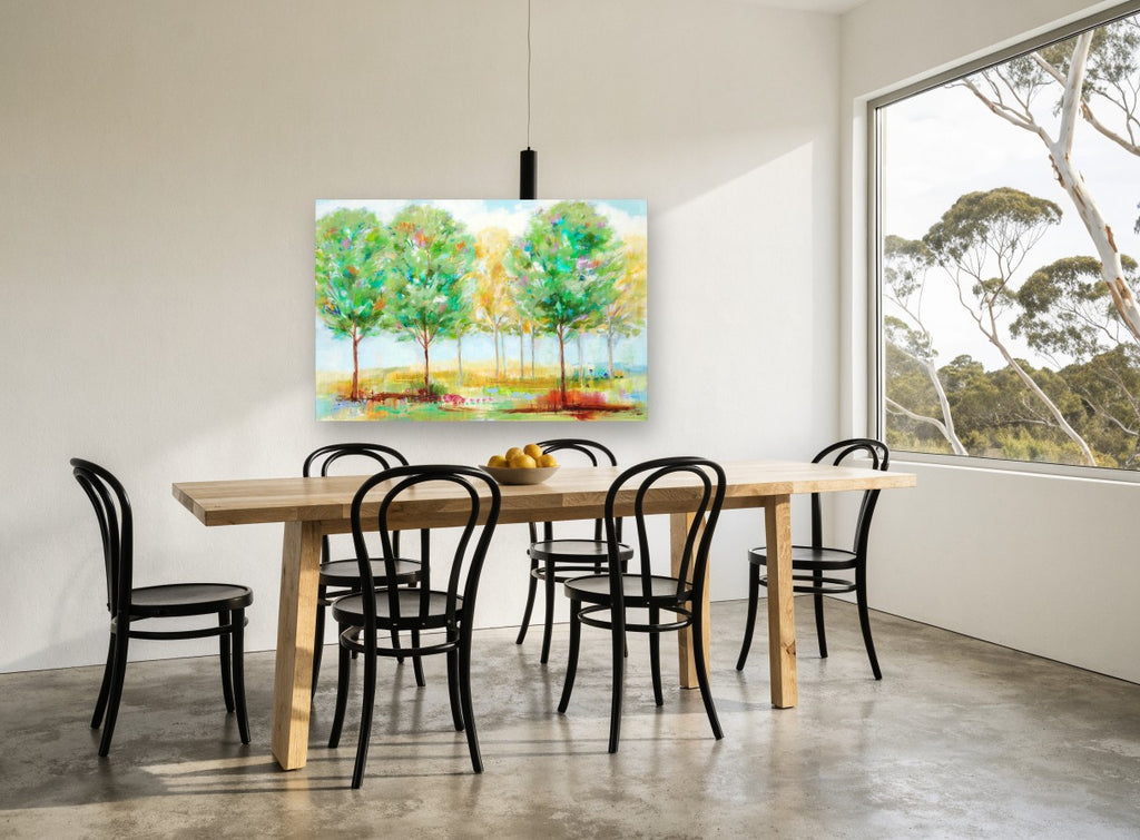 Spring Grove Light landscape canvas print on the wall of a dining room