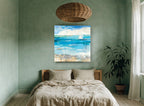 Sail Beyond the Shallows coastal canvas print on the wall of a bedroom