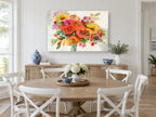 Bright Bouquet Burst floral canvas print on the wall of a Hamptons dining room