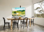 Green Hills Clearing landscape canvas print on the wall of a dining room