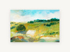 Green Hills Clearing, rolling green hills landscape painting, landscape canvas wall art print, front view