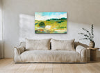Green Hills Clearing landscape canvas print on the wall of a living room