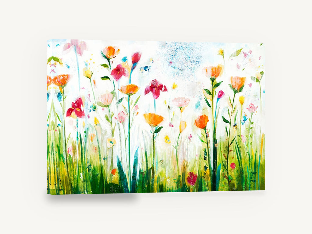 Meadow Bloom Chorus, wildflower meadow watercolour floral painting, floral canvas wall art print ready to hang