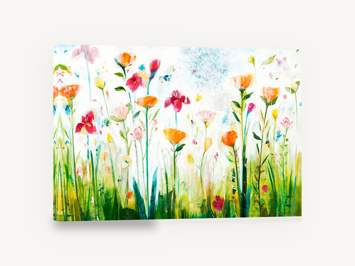 Meadow Bloom Chorus, wildflower meadow watercolour floral painting, floral canvas wall art print ready to hang