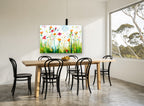 Meadow Bloom Chorus floral canvas print on the wall of a dining room