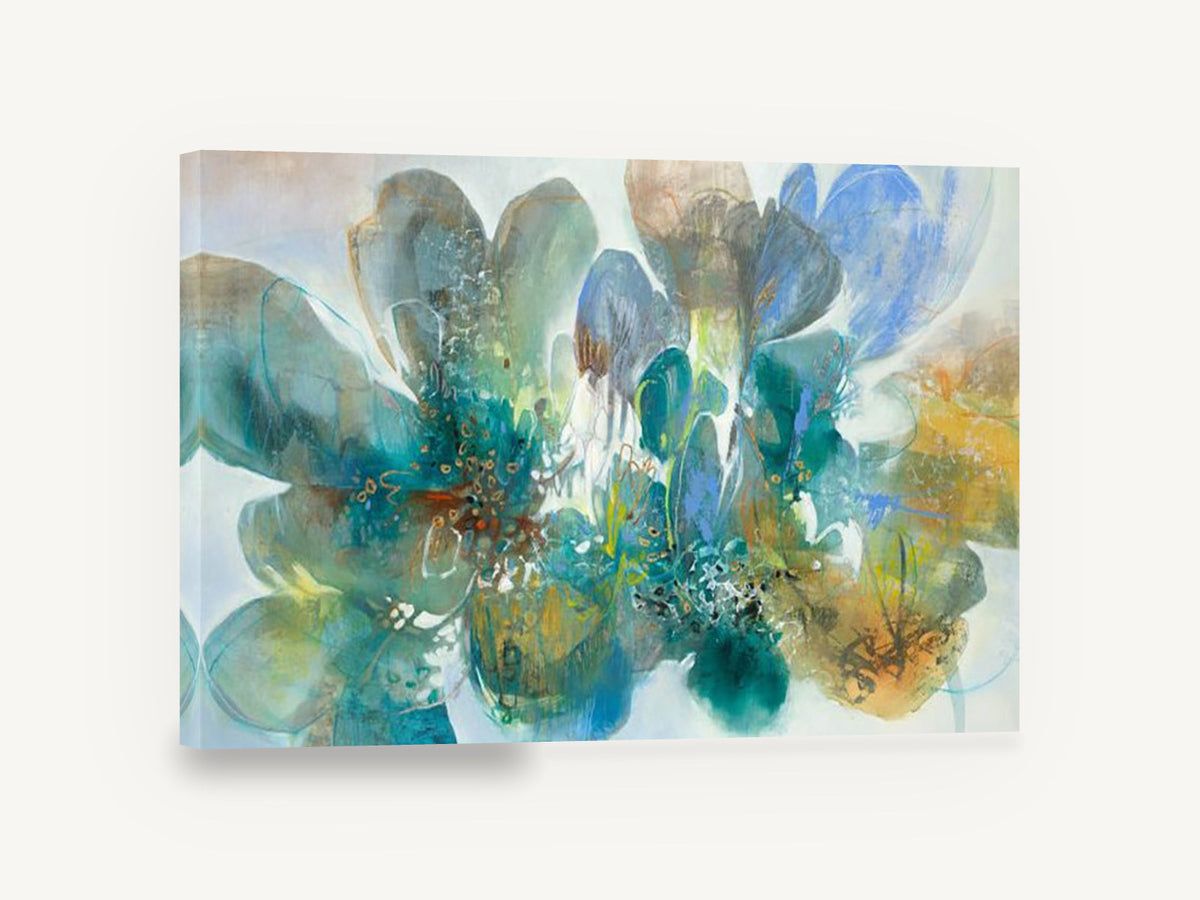 Teal Petal Drift, abstract teal blue floral painting, floral canvas wall art print ready to hang