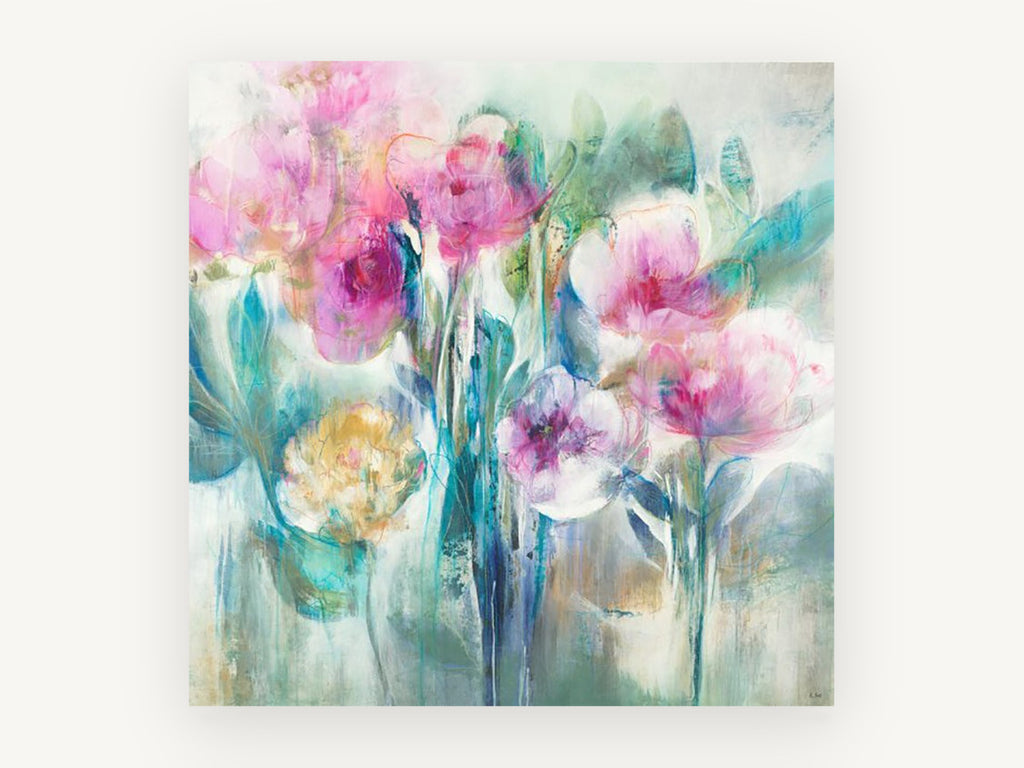 Soft Pink Garden, floral canvas wall art print, front view