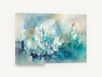 Teal Orbit Bloom, teal blue abstract floral swirl, floral canvas wall art print ready to hang