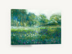 Misty Meadow Blooms, wildflower meadow landscape painting, floral canvas wall art print ready to hang