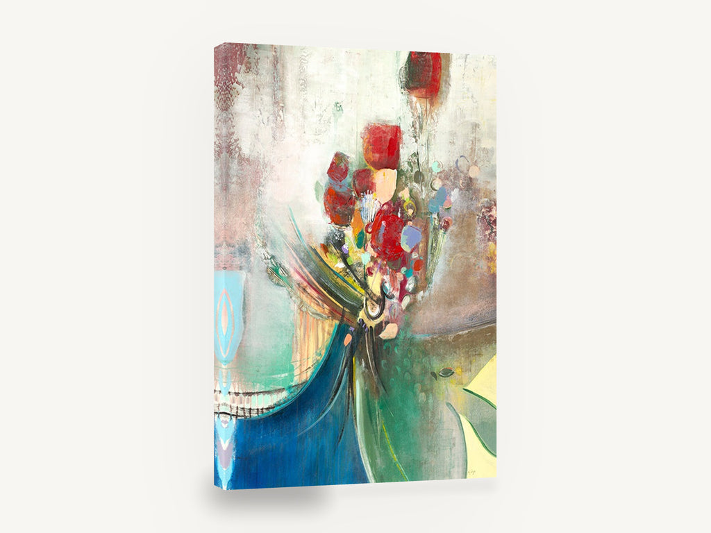 Red Bouquet Celebration, abstract red flower bouquet contemporary art, floral canvas wall art print ready to hang