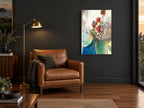 Red Bouquet Celebration floral canvas print on the wall of a charcoal living room
