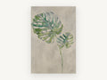 Silver Monstera Pair, floral canvas wall art print, front view