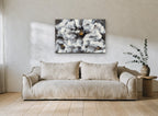 Ash Bloom Gold Centre floral canvas print on the wall of a living room