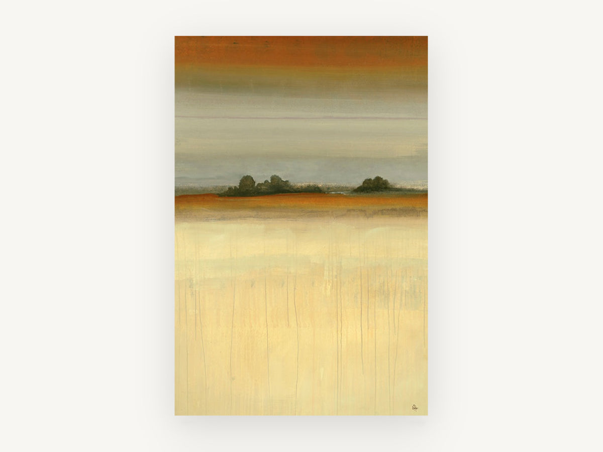 Amber Horizon Meadow, abstract meadow landscape painting, landscape canvas wall art print, front view