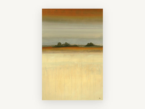 Amber Horizon Meadow, abstract meadow landscape painting, landscape canvas wall art print, front view