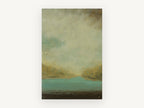 Teal Valley Haze, muted teal lake abstract landscape, landscape canvas wall art print, front view