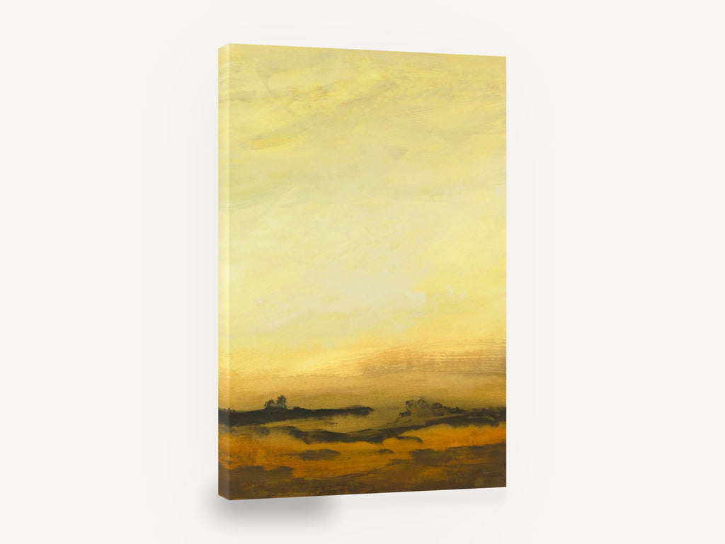 Amber Horizon Haze, golden sky abstract landscape, landscape canvas wall art print ready to hang