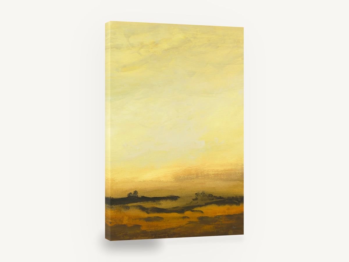 Amber Horizon Haze, golden sky abstract landscape, landscape canvas wall art print ready to hang