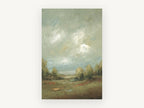 Clearing Over the Meadow, cloudy sky meadow landscape painting, landscape canvas wall art print, front view