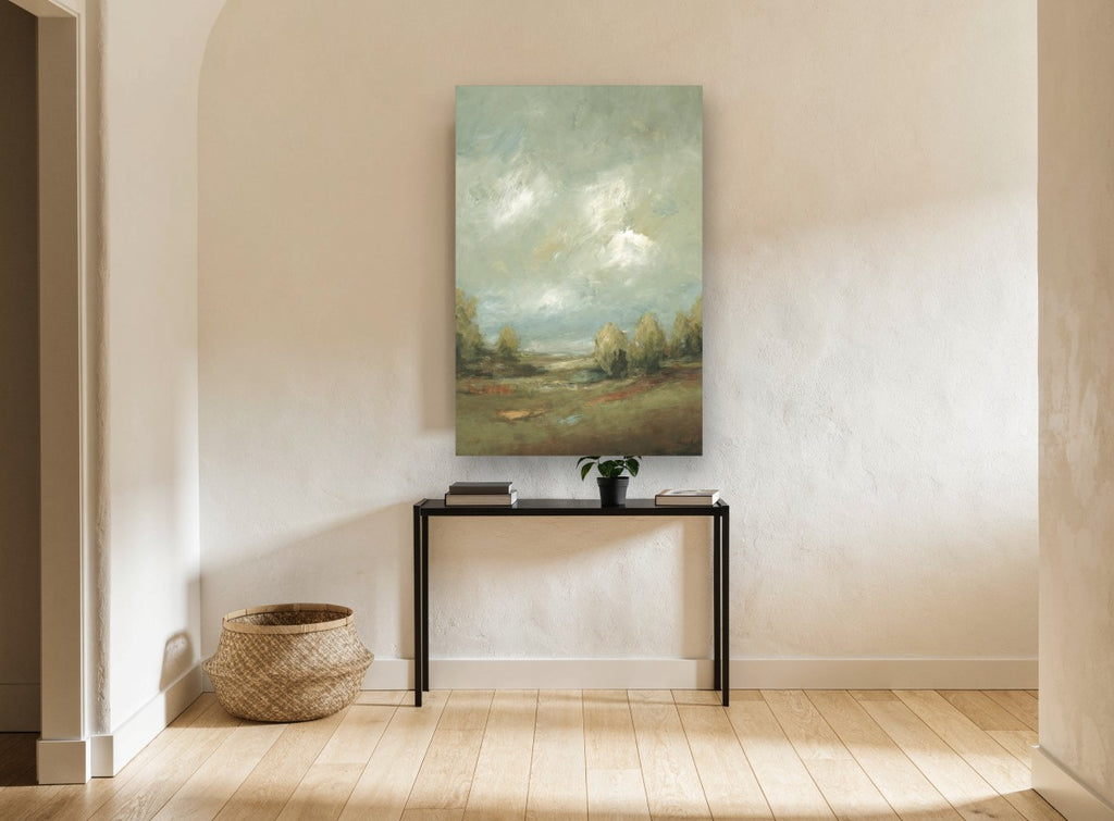 Clearing Over the Meadow landscape canvas print on the wall of a hallway