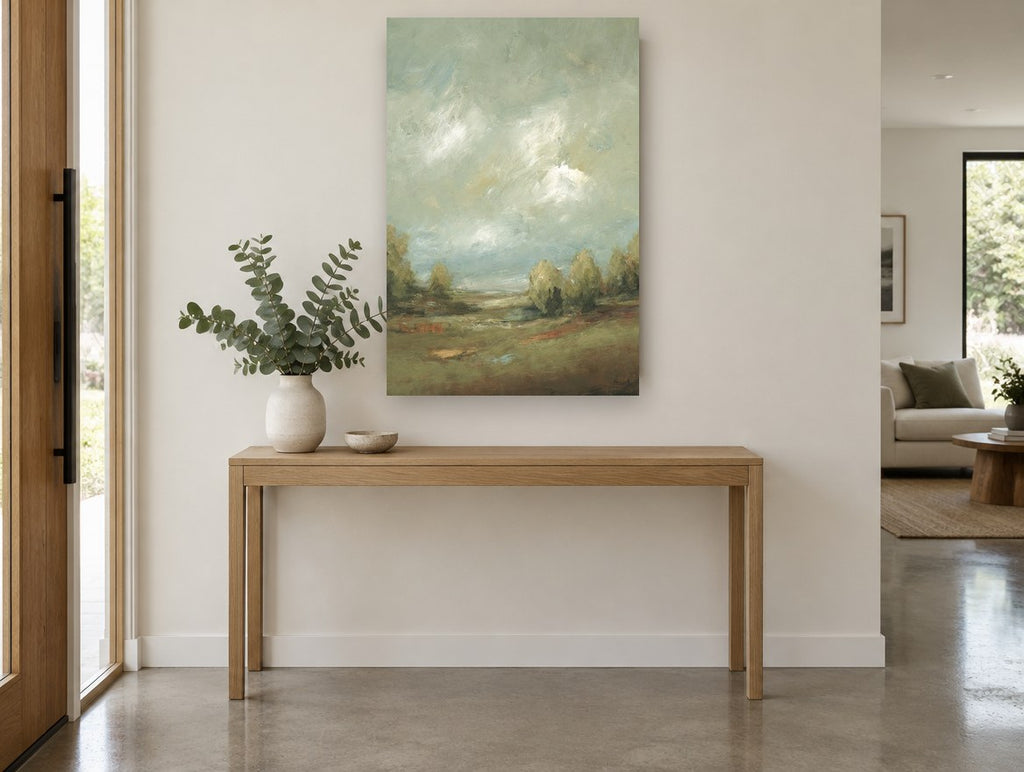 Clearing Over the Meadow landscape canvas print on the wall of a entry hall