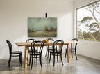 Open Meadow Haze landscape canvas print on the wall of a dining room