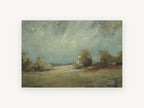 Open Meadow Haze, hazy meadow trees landscape painting, landscape canvas wall art print, front view
