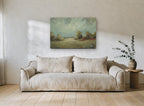 Open Meadow Haze landscape canvas print on the wall of a living room