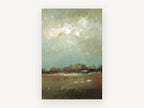 Rust Meadow Sky, abstract meadow landscape under cloudy sky, landscape canvas wall art print, front view