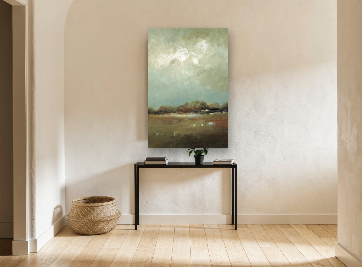 Rust Meadow Sky landscape canvas print on the wall of a hallway