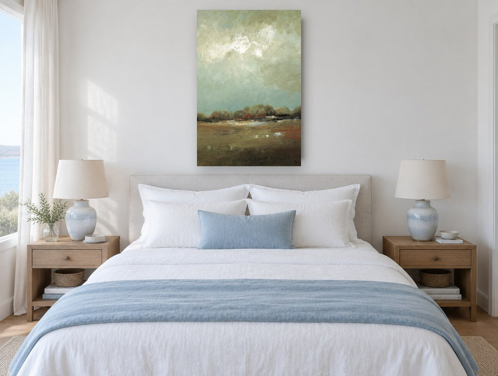 Rust Meadow Sky landscape canvas print on the wall of a bedroom