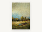 Meadow Under Pale Sky, abstract meadow landscape with trees, landscape canvas wall art print, front view