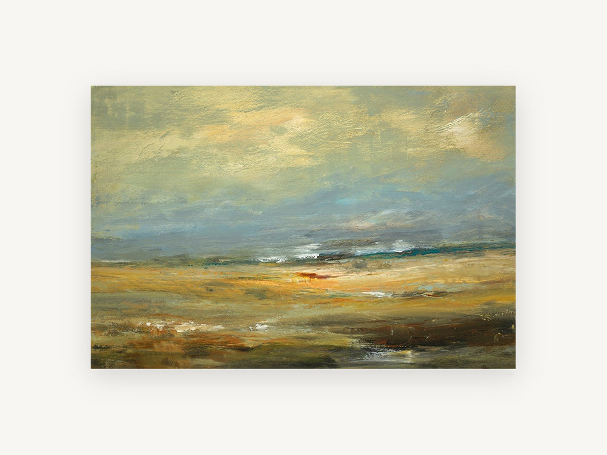 Amber Plain Horizon, golden plain abstract landscape, landscape canvas wall art print, front view