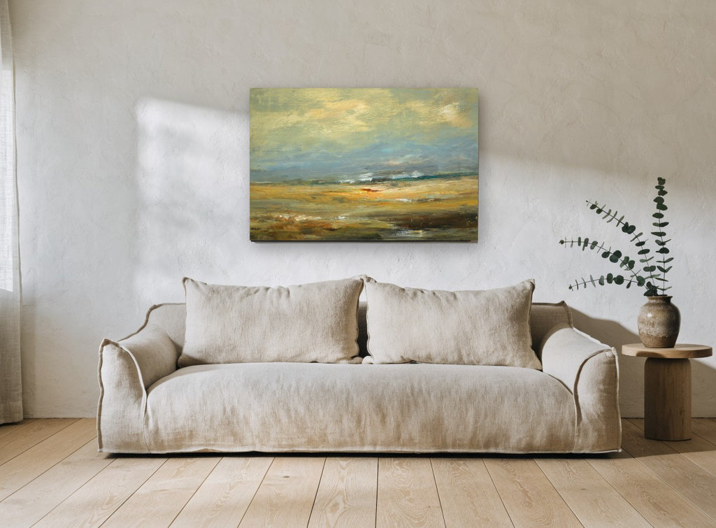 Amber Plain Horizon landscape canvas print on the wall of a living room