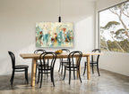 Poppies in the Mist floral canvas print on the wall of a dining room
