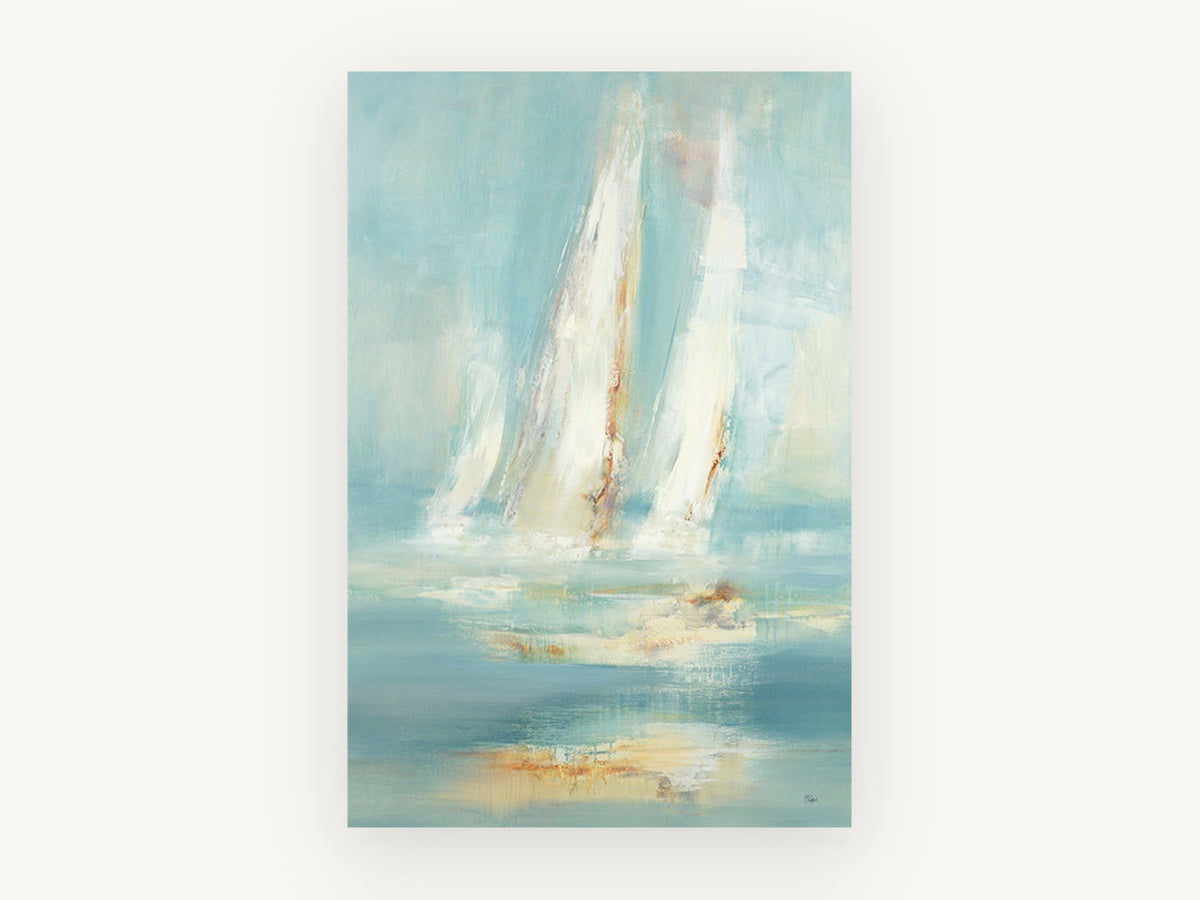 Sails in Soft Haze, coastal canvas wall art print, front view