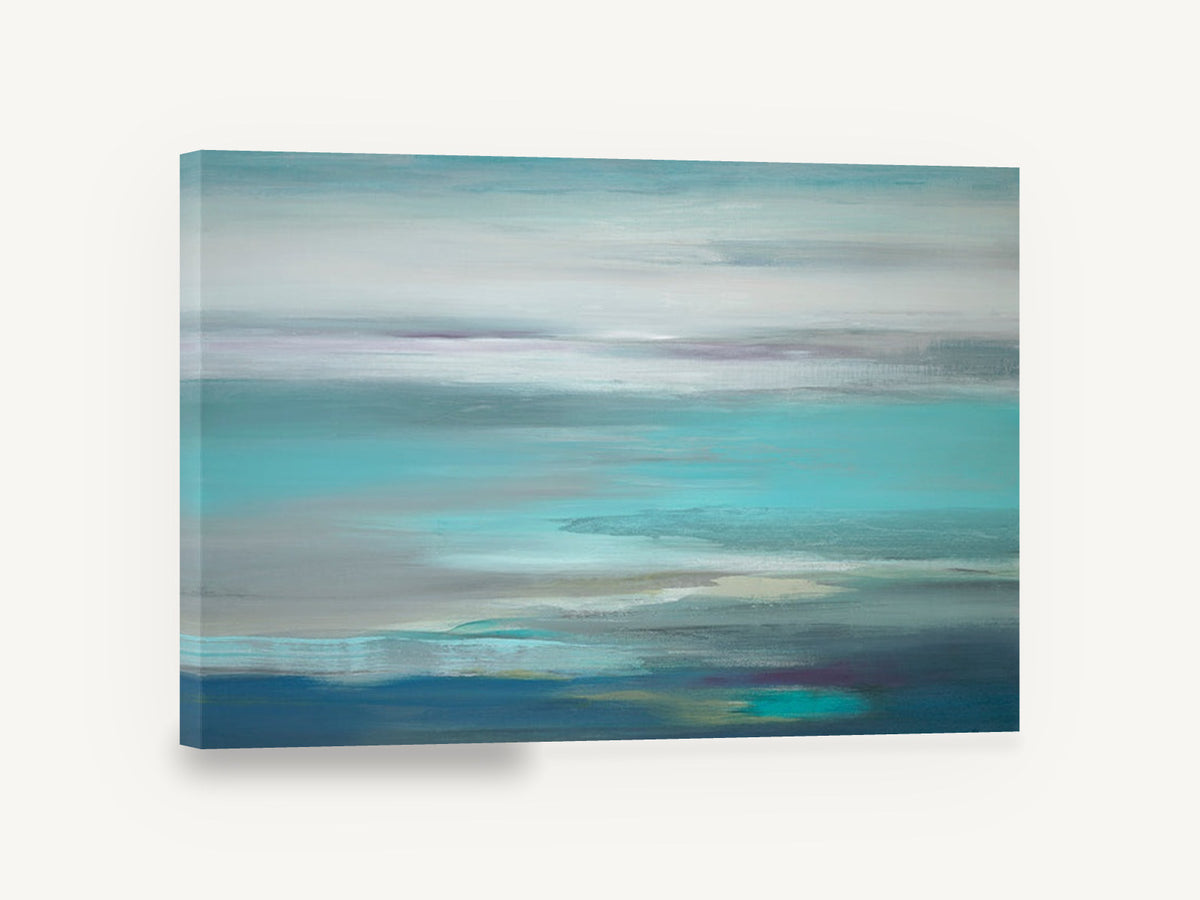 Turquoise Tide Haze, turquoise abstract ocean horizon artwork, coastal canvas wall art print ready to hang