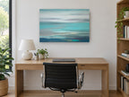 Turquoise Tide Haze coastal canvas print on the wall of a study