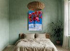 Red Poppies Blue Sky floral canvas print on the wall of a bedroom