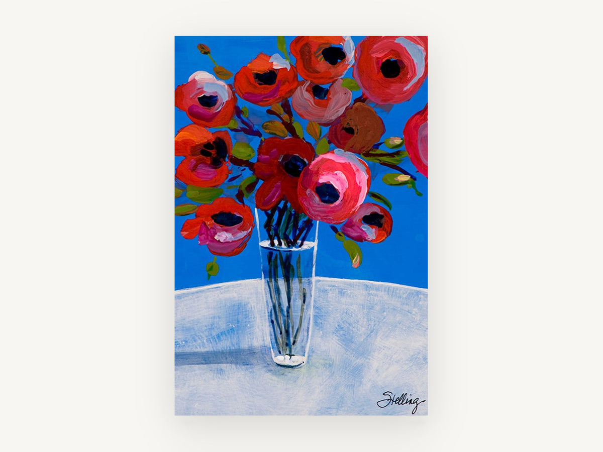Red Poppies Blue Sky, floral canvas wall art print, front view