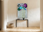 Ink Bloom Bouquet floral canvas print on the wall of a hallway