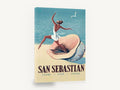 Dancer on the Shell, vintage san sebastian spain travel poster, stretched canvas wall art print ready to hang