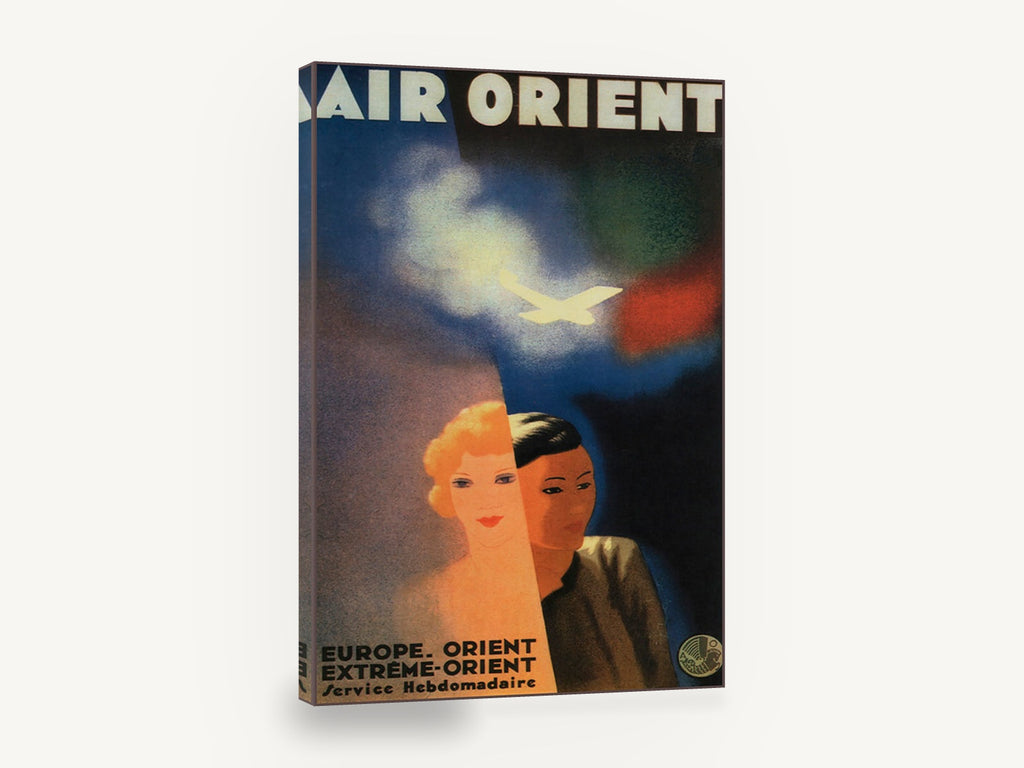 Air Orient Two Faces, vintage air orient airline travel poster, stretched canvas wall art print ready to hang