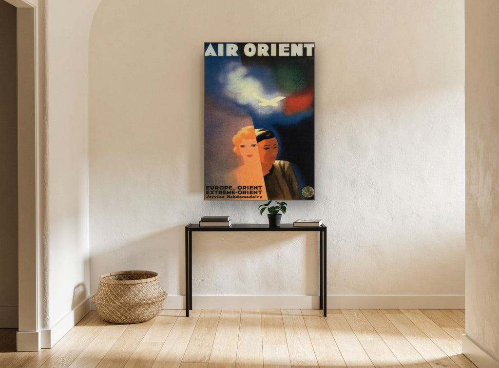 Air Orient Two Faces vintage canvas print on the wall of a hallway