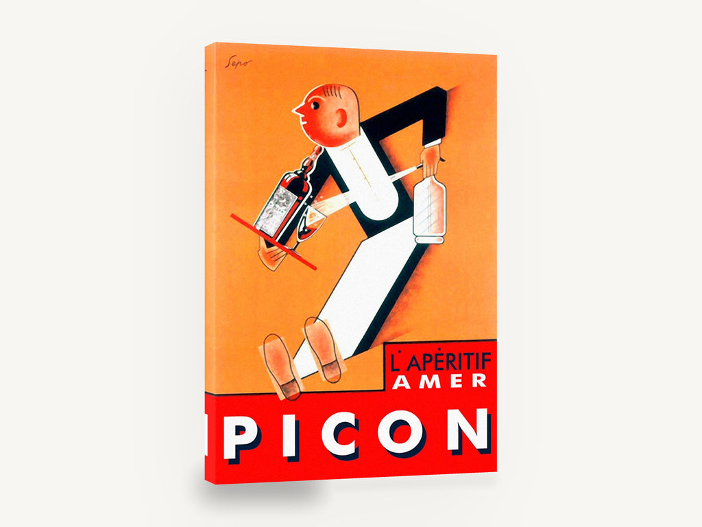 Picon Waiter Aperitif, vintage picon aperitif advertising poster, stretched canvas wall art print ready to hang