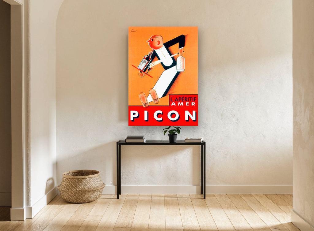 Picon Waiter Aperitif vintage canvas print on the wall of a hallway