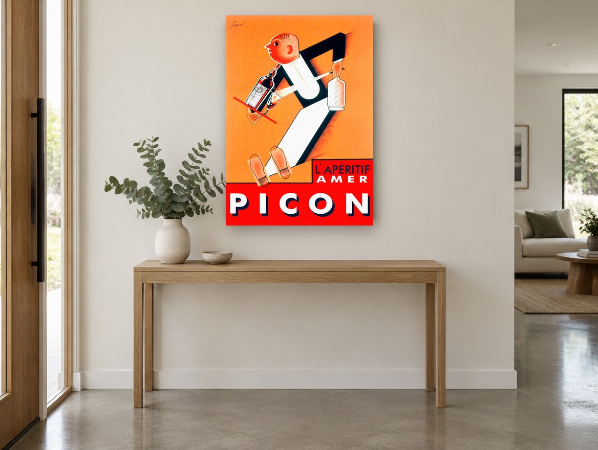 Picon Waiter Aperitif vintage canvas print on the wall of a entry hall