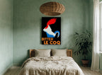 Le Coq Tricolour Rooster vintage canvas print on the wall of a bedroom