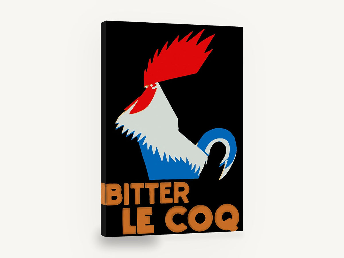 Le Coq Tricolour Rooster, vintage bitter le coq rooster advertising poster, stretched canvas wall art print ready to hang