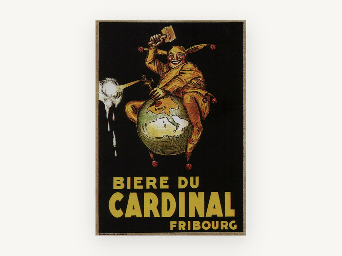 Jester Astride the Globe, vintage canvas wall art print, front view